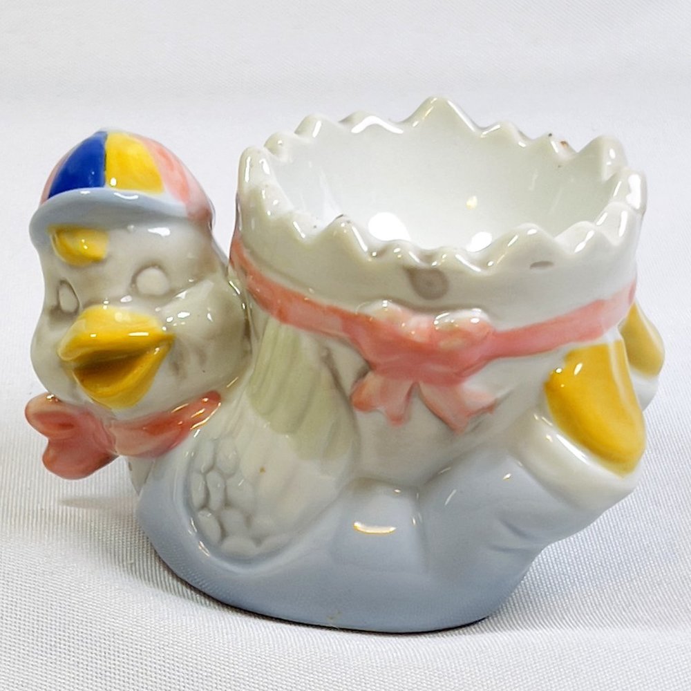 Vintage Mid-Century Duck with Hat Egg Cup Glazed Planter -Adorable and Whimsical